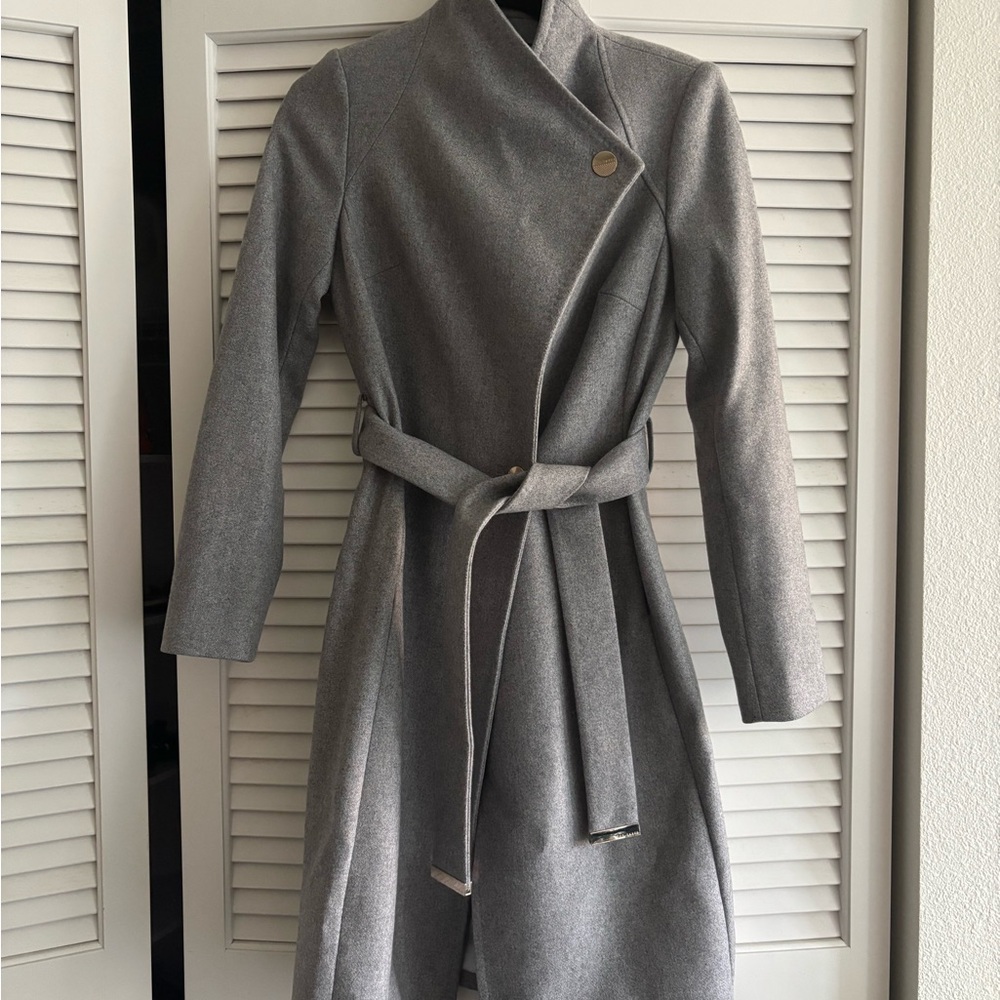 Ted Baker grey midi wool wrap coat